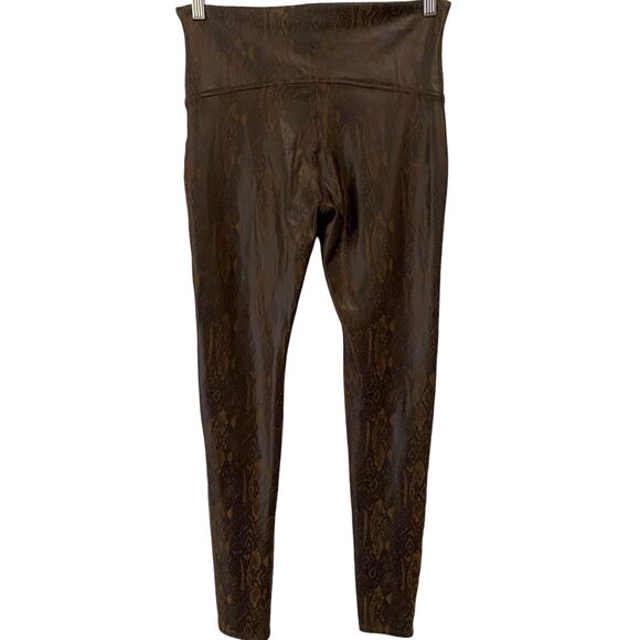 Spanx Faux Leather Brown Snakeskin Leggings Size XL High Rise Edgy Animal Print - Picture 6 of 16